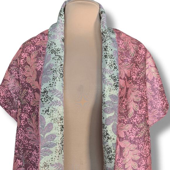 The Little Tichel Lady Reversible Pink Green Metallic Floral Brocade Shawl Scarf - Picture 4 of 10
